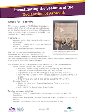 Front cover of Investigating Sealants Declaration of Arbroath teachers notes